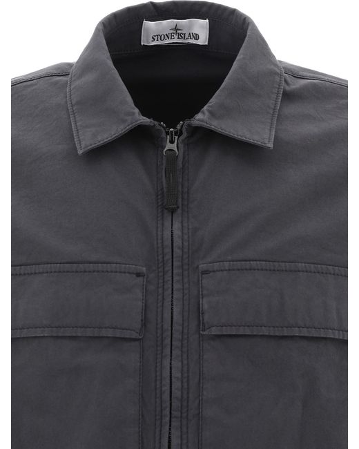 Stone Island Gray Logo-Patch Sleeve Shirt for men