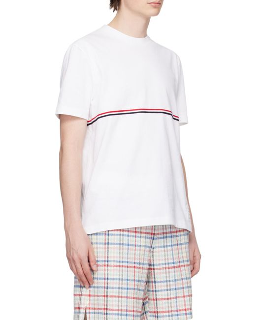 Thom Browne White Rwb Striped Crewneck T-Shirt for men