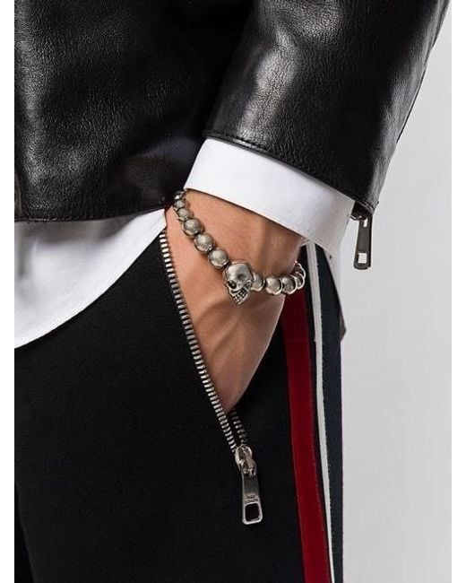 McQueen White Skull Beaded Embellished Bracelet for men