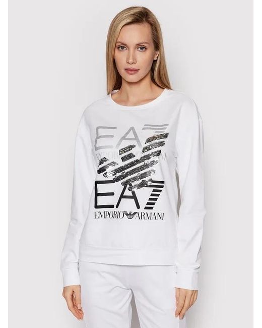 EA7 White Round Collar Logo Sweater