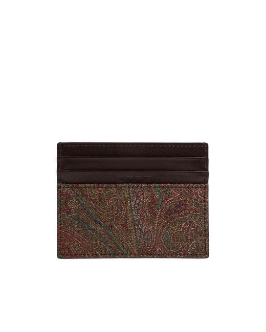 Etro Brown Paisley Printed Logo Embossed Wallet for men