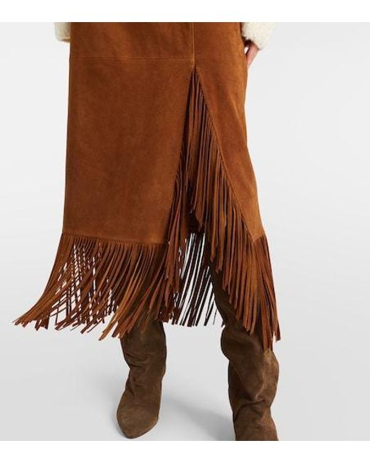 Polo Ralph Lauren Brown Fringed Suede Midi Skirt