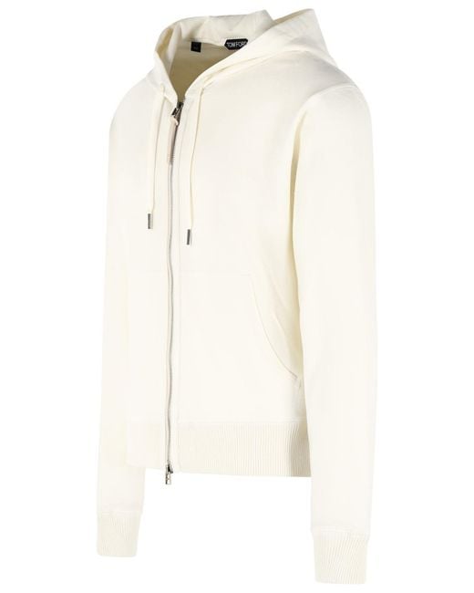 Tom Ford White Zip-Up Knitted Drawstring Hoodie for men