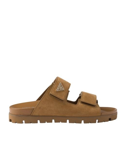 Prada Brown Suede Band Sandals for men