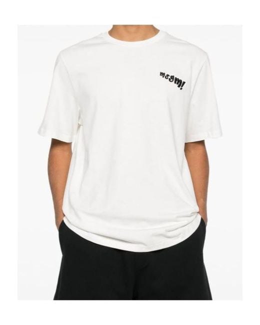 MSGM White Logo Embroidered Jersey T-Shirt for men