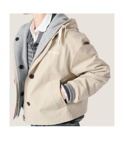 Miu Miu Natural Panama Cotton And Fleece Blouson Jacket