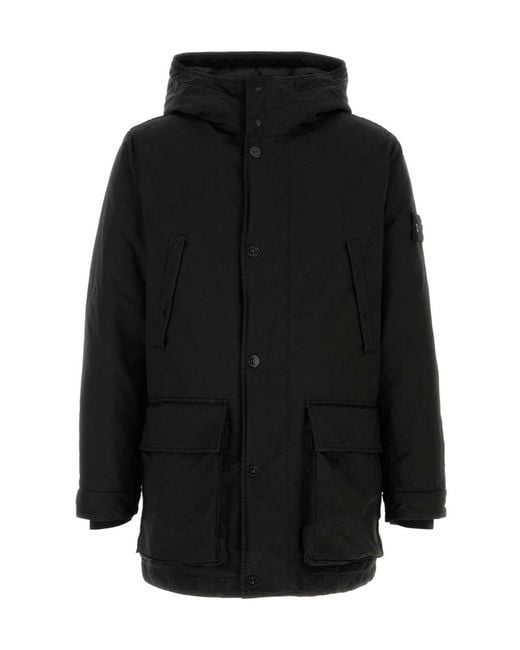 Stone Island Black Hooded Down Jacket for men