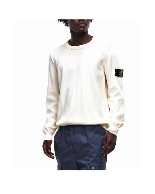 Stone Island White Comfortable Crew Neck Sweater for men