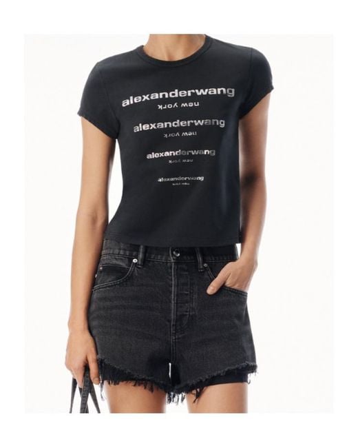 Alexander Wang Black Logo Embellished Crewneck T-Shirt