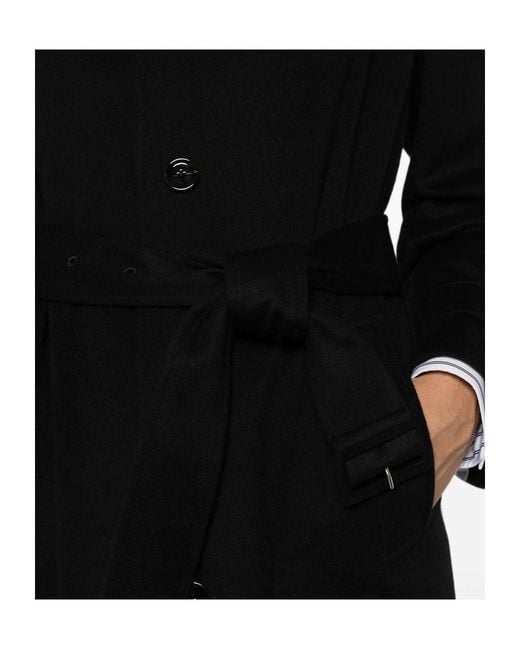 Lardini Black Belted Single-Breasted Coat for men