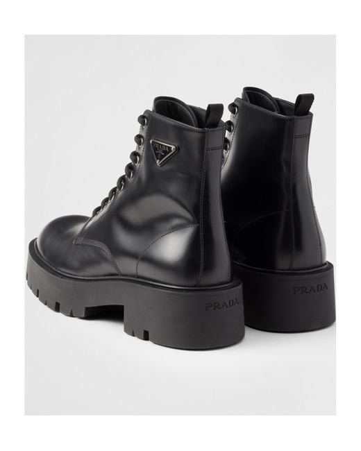 Prada Black Lace-Up Platform Boots for men