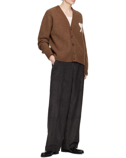 AMI Brown Ami De Coeur Knitted Cardigan for men
