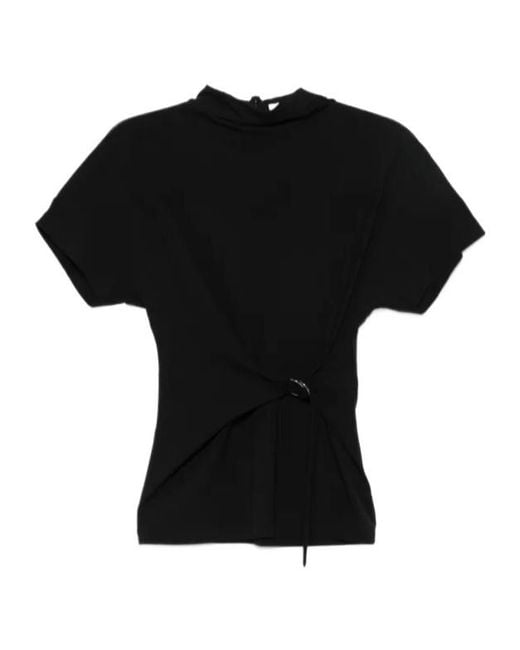 Brunello Cucinelli Black Tie-Front Short-Sleeve Top
