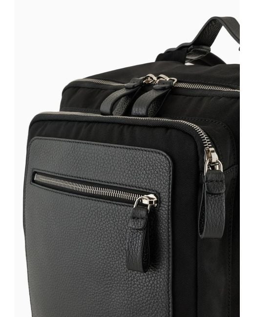 Giorgio Armani Black Logo Printed Zipped Backpack for men