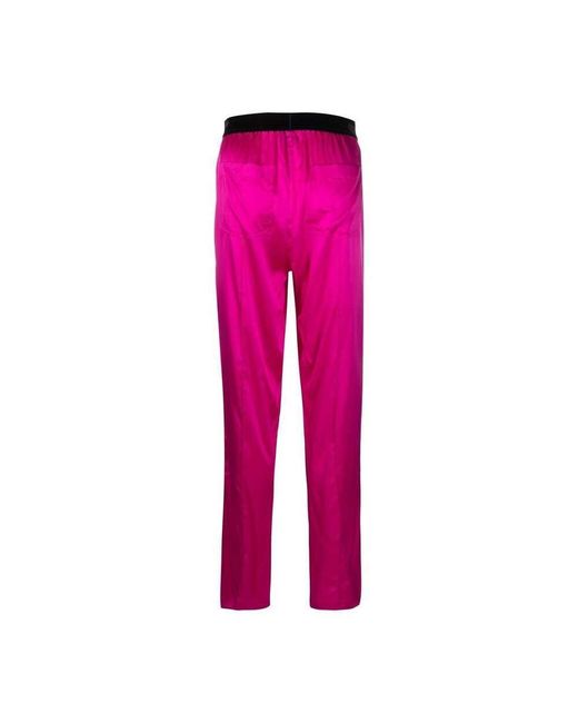 Tom Ford Pink Logo Waistband Satin Pajama Trousers for men