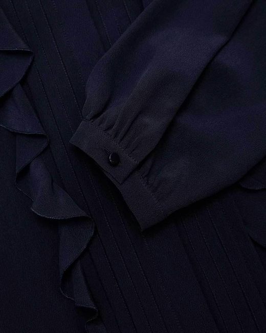 Max Mara Blue Dark Ruffled Top