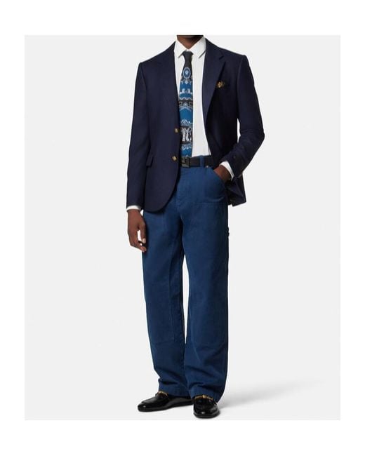 Versace Blue Single-Breasted Tailored Blazer for men