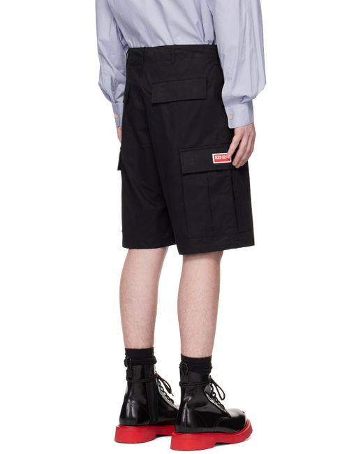 KENZO Black Logo Patch Knee-Length Cargo Shorts for men