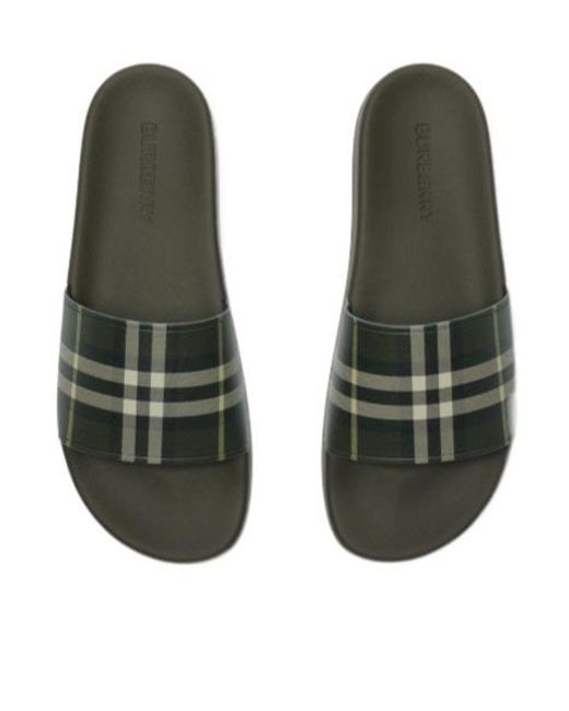 Burberry Green Checked Slip-On Slides for men