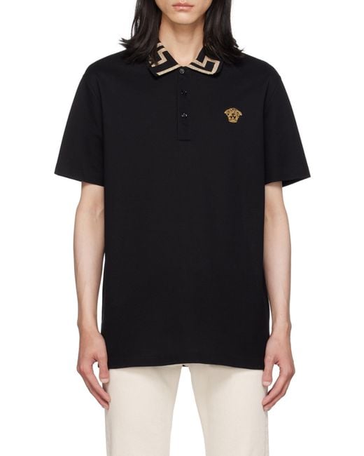 Versace Black 'Greca' Polo Shirt for men