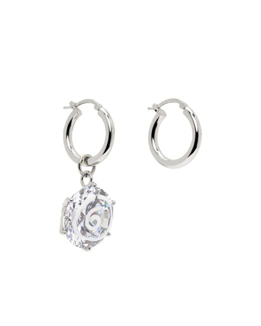 MM6 by Maison Margiela White Embellished Hoop Earrings