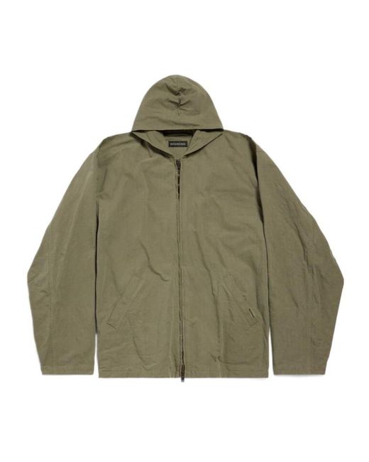 Balenciaga Green Zip-Up Hooded Jacket for men