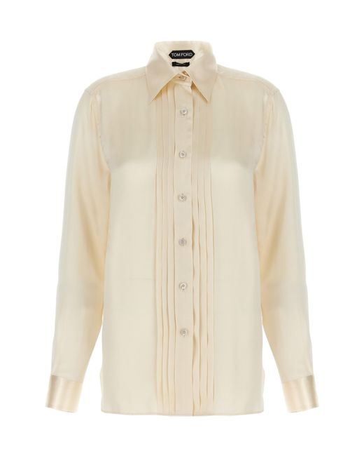 Tom Ford White Pintuck-Detailed Long-Sleeved Shirt