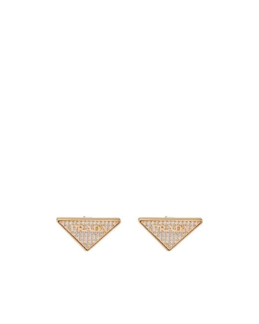 Prada Natural Crystal Logo Jewels Zirconia Earrings