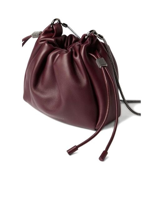 Brunello Cucinelli Brown Mellow Drawstring Small Bucket Bag