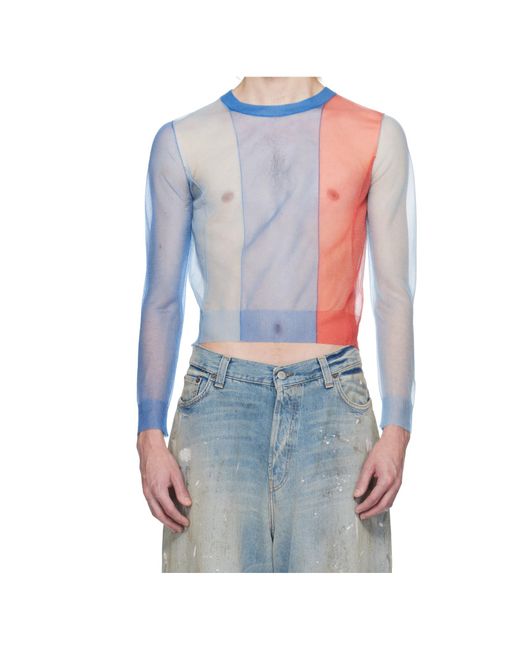 charlesjeffreyloverboy Blue Sheer Sweater for men