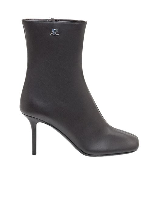 Courreges Black Courrges Square Toe Leather Ankle Boots