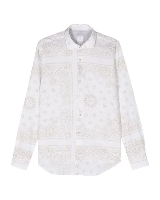 Eleventy White Paisley-Print Button-Up Shirt for men