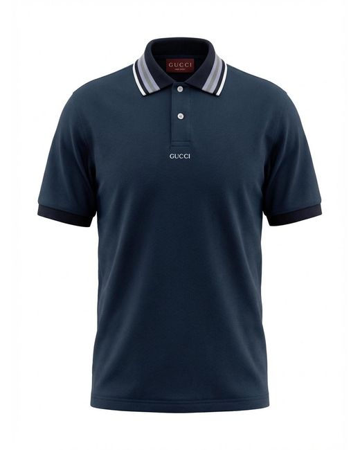 Gucci Blue Cotton Piquet Polo Shirt for men