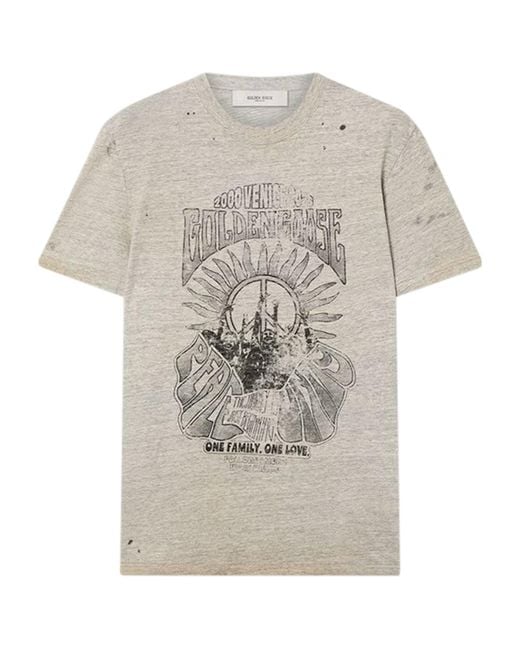 Golden Goose Deluxe Brand White Distressed Graphic Printed T-Shirt for men