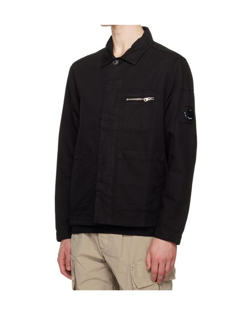 C P Company Black Lapel Long-Sleeved Casual Jacket for men