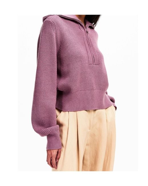 Varley Purple Maura Knitted Crew-Neck Pullover