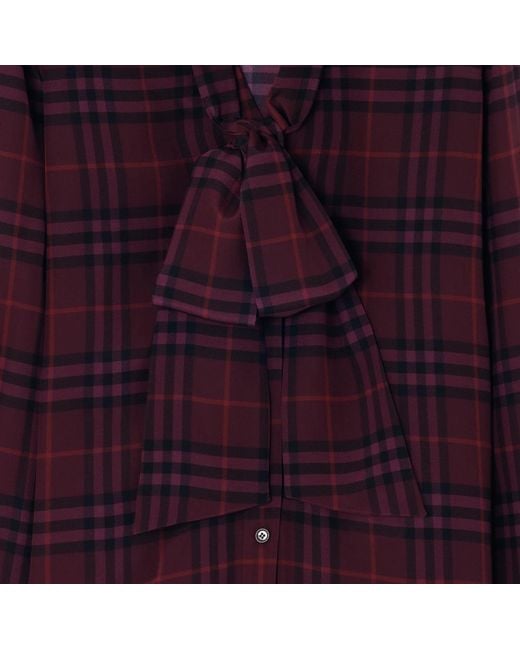 Burberry Purple Check Silk Scarf Blouse