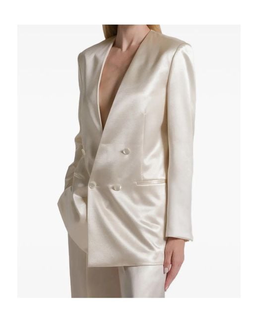 Alberta Ferretti White Satin Double-Breasted Blazer