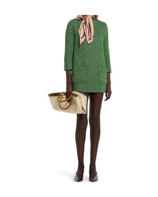 Gucci Green Mouline Long-Sleeve Dress