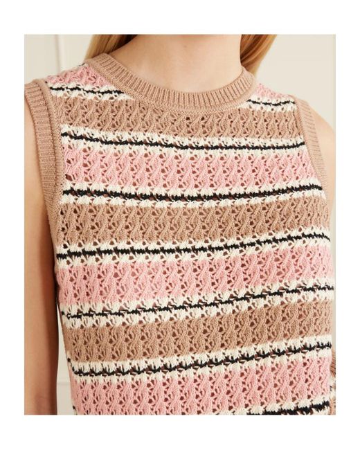 Varley Pink Deeley Striped Crochet Cotton Vest