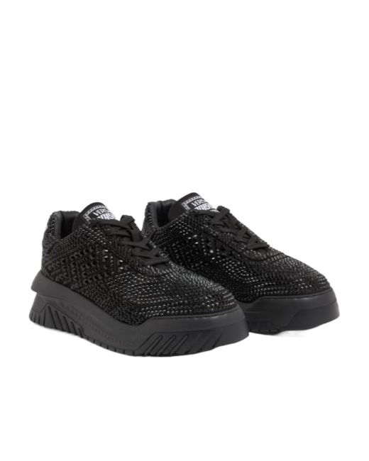 Versace Black Odissea Crystal-Embellished Sneakers for men