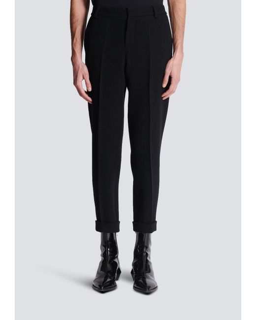 Balmain Black Crepe Straight-Cut Trousers for men