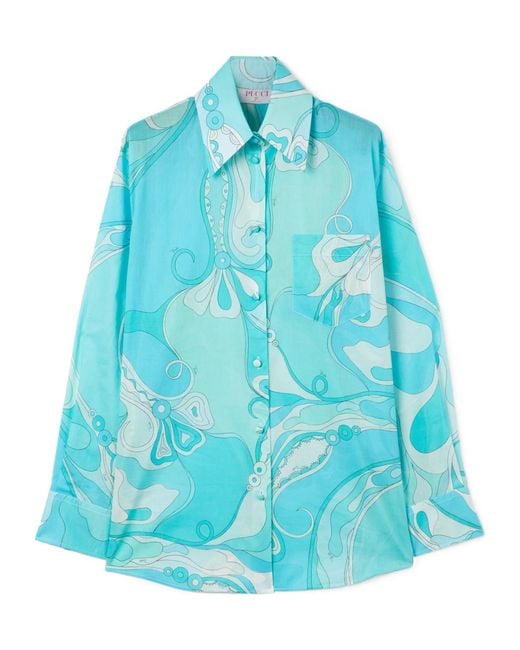Emilio Pucci Blue Orchidee-Print Cotton Shirt
