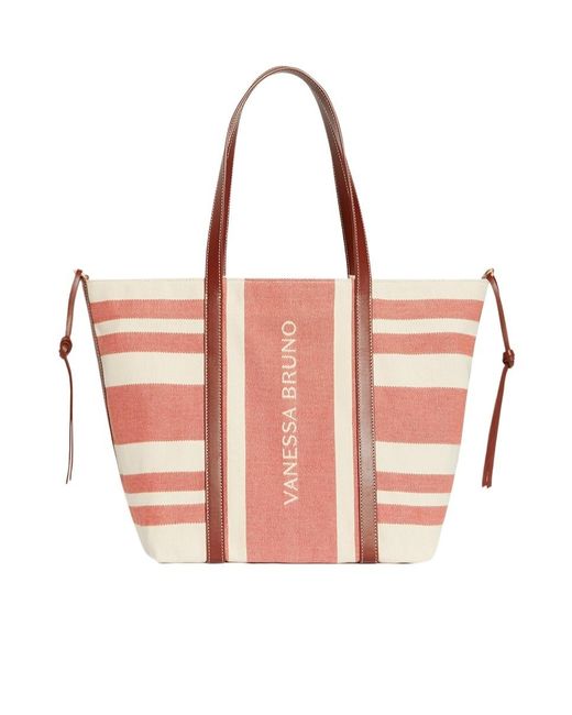 Vanessa Bruno Pink Striped Leather-Trimmed Tote Bag