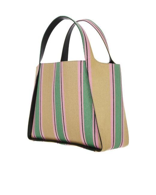Stella McCartney Green Striped Logo Embellished Tote Bag