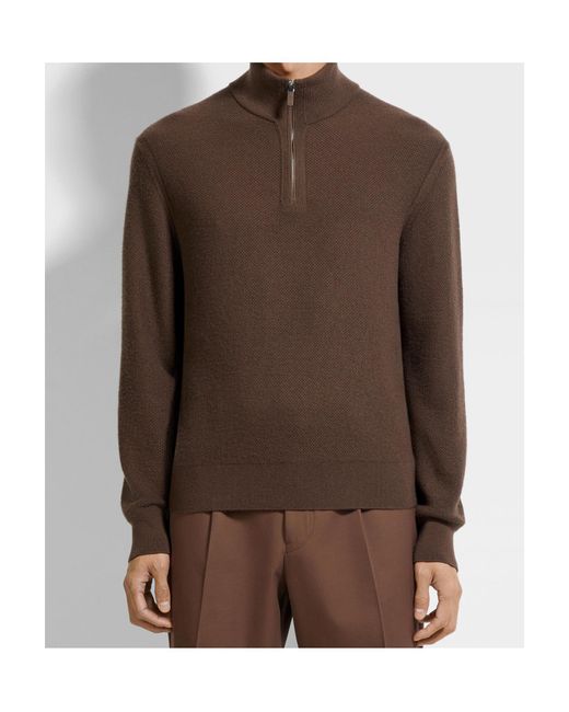 Zegna Brown Long Sleeve Front Zipped Jumper for men