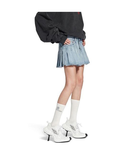 Balenciaga Blue Pleated Denim Mini Skirt