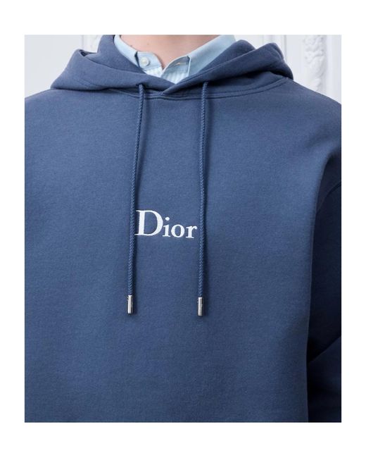 Dior Blue Homme Logo Embroidered Hoodie for men