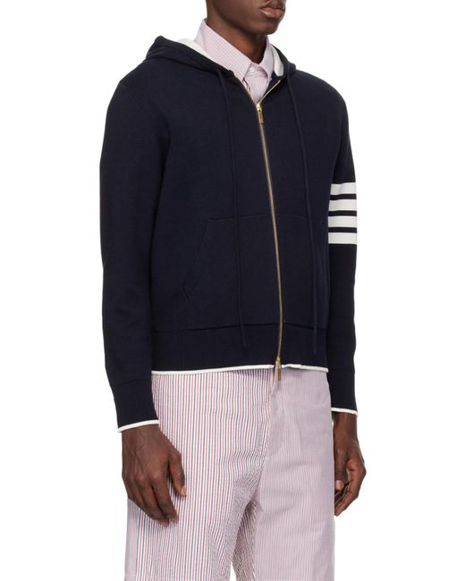 Thom Browne Blue Fish 4-Bar Striped Zipped Hoodie for men