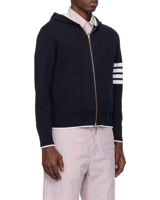 Thom Browne Blue Fish 4-Bar Striped Zipped Hoodie for men